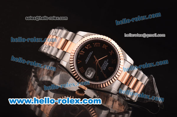 Rolex Datejust 2813 Automatic Movement Rose Gold Bezel with Rose Gold Roman Marking and Black Dial - Click Image to Close